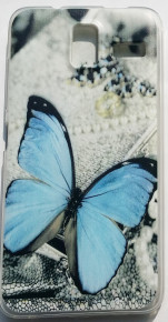 Силиконов гръб ТПУ за Lenovo S580 сив със синя пеперуда
